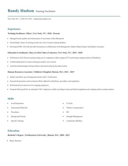 Training Facilitator Resume