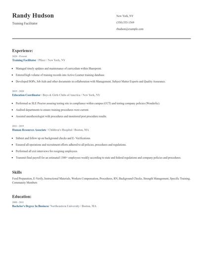 Training Facilitator Resume