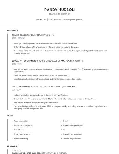Training Facilitator Resume