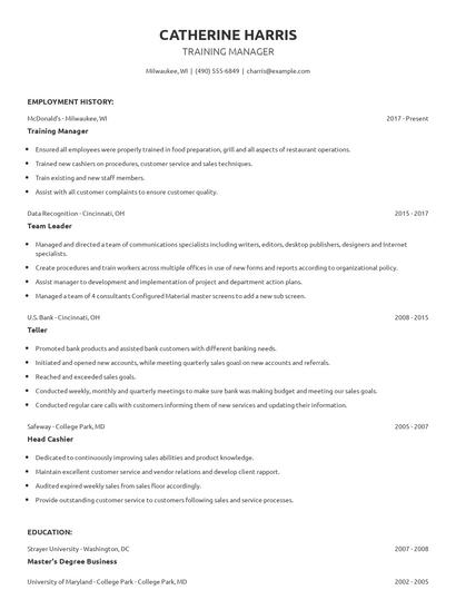 Training Manager Resume