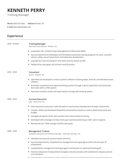 Training Manager Resume
