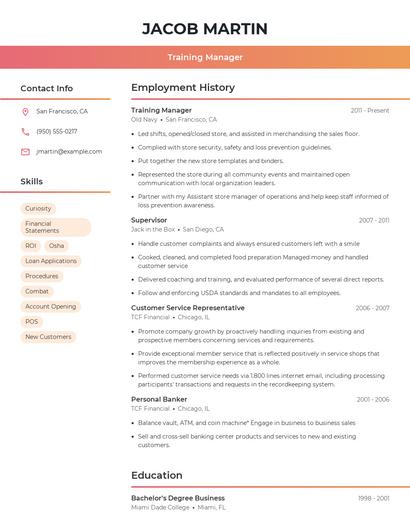 Training Manager Resume