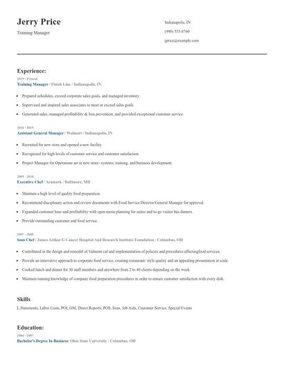 Training Manager Resume