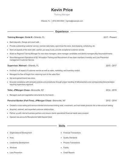 Training Manager Resume