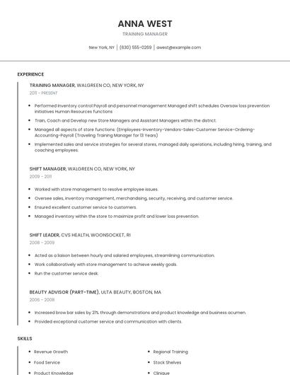 Training Manager Resume