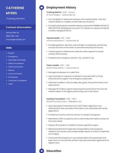 Training Mentor Resume