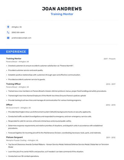 Training Mentor Resume