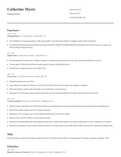 Training Mentor Resume