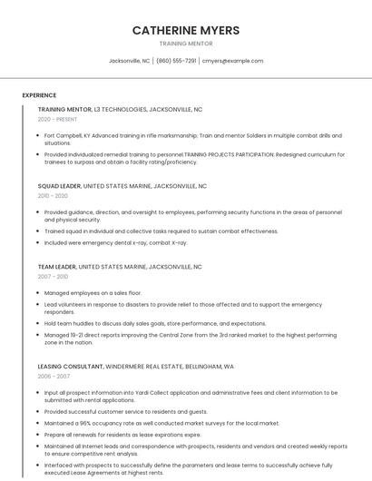 Training Mentor Resume