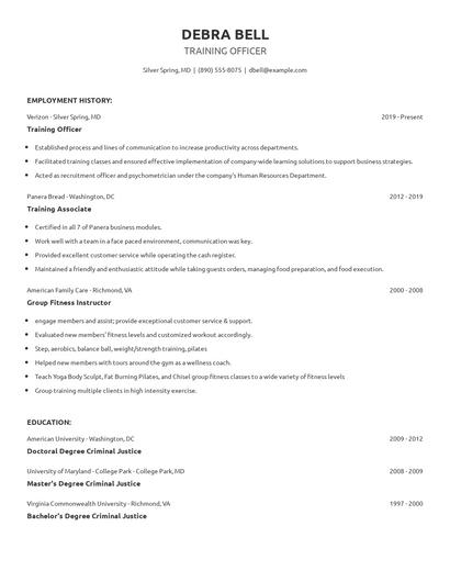 Training Officer Resume