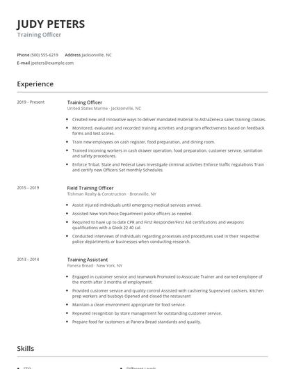 Training Officer Resume