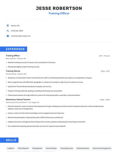 Training Officer Resume