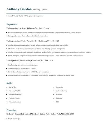 Training Officer Resume