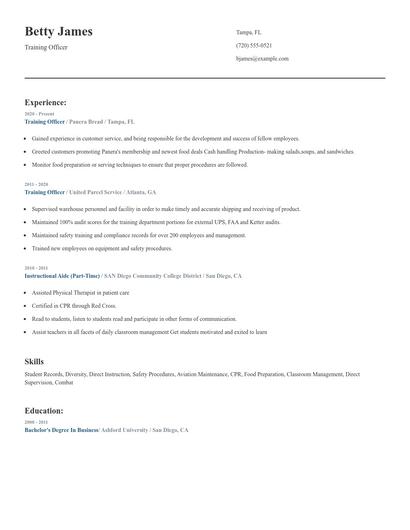 Training Officer Resume