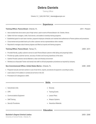 Training Officer Resume