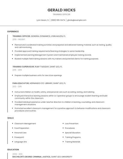 Training Officer Resume