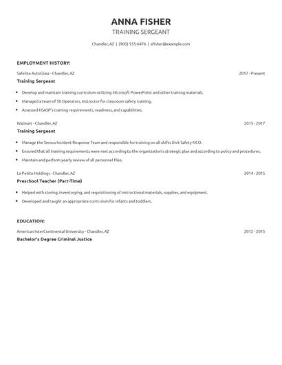 Training Sergeant Resume