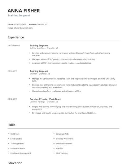 Training Sergeant Resume