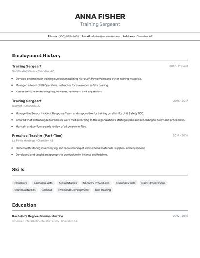 Training Sergeant Resume