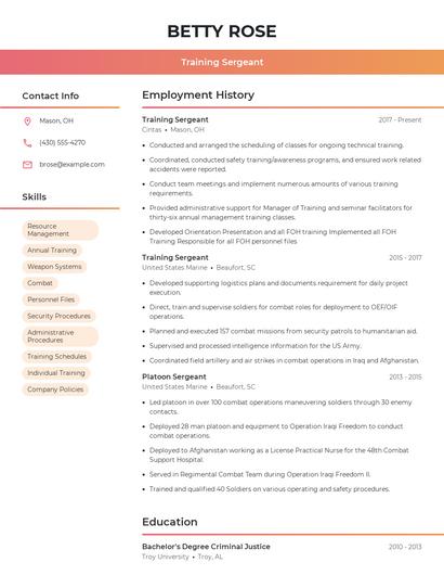 Training Sergeant Resume