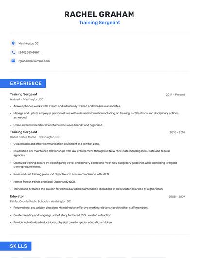 Training Sergeant Resume
