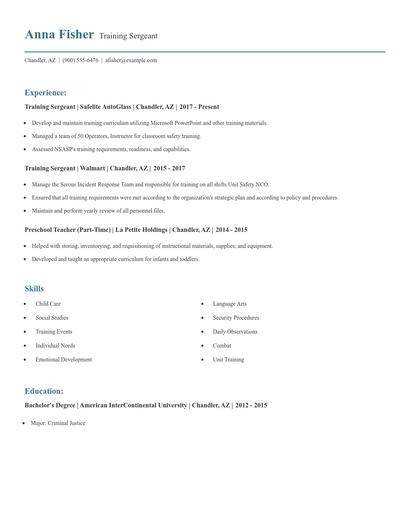 Training Sergeant Resume