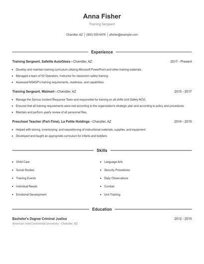 Training Sergeant Resume