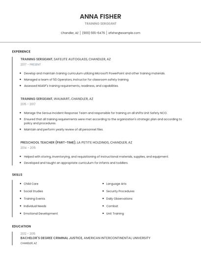 Training Sergeant Resume
