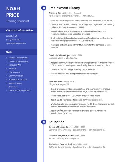 Training Specialist Resume