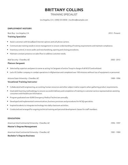Training Specialist Resume