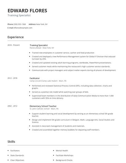 Training Specialist Resume