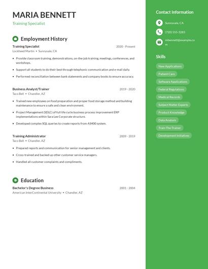 Training Specialist Resume