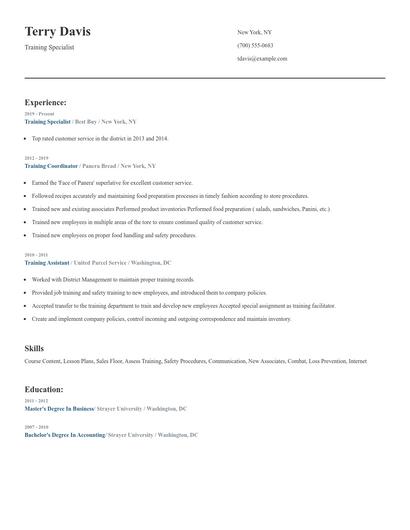 Training Specialist Resume