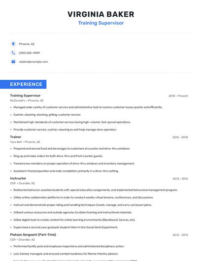 Training Supervisor Resume