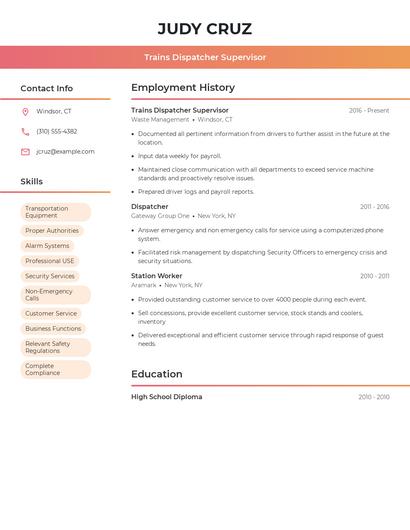 Trains Dispatcher Supervisor Resume