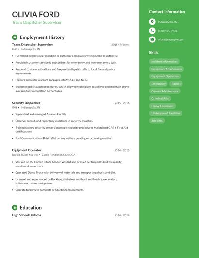 Trains Dispatcher Supervisor Resume