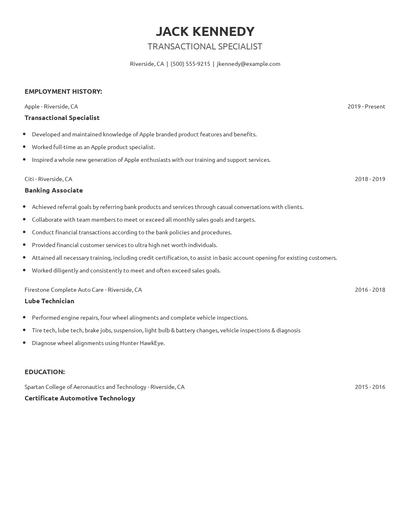 Transactional Specialist Resume