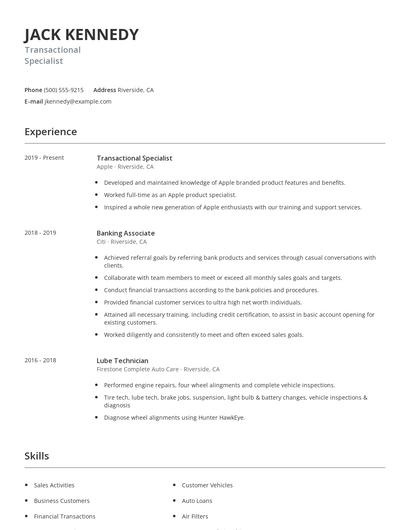 Transactional Specialist Resume