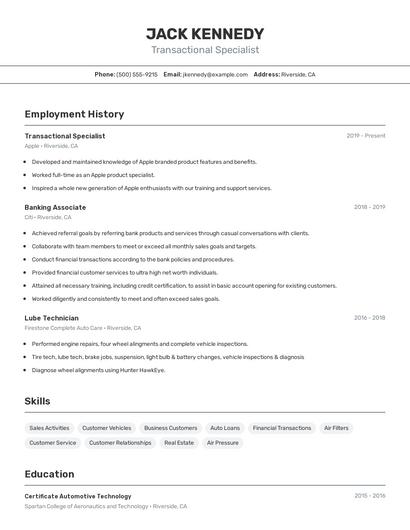 Transactional Specialist Resume