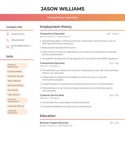 Transactional Specialist Resume