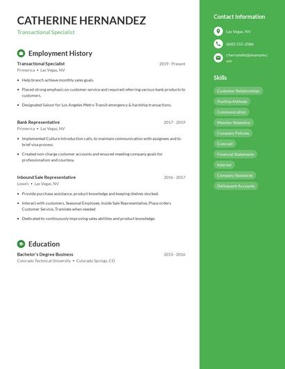 Transactional Specialist Resume
