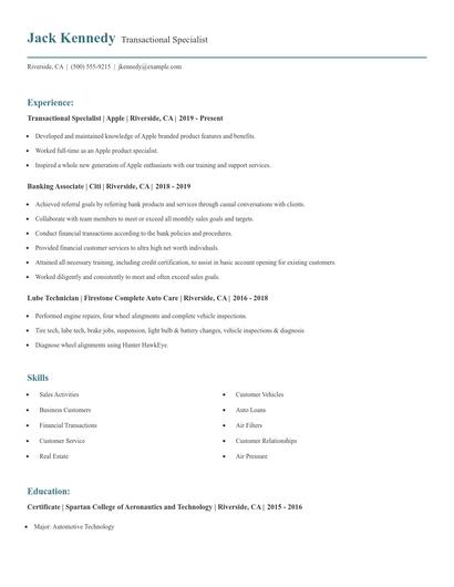 Transactional Specialist Resume