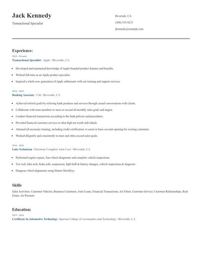 Transactional Specialist Resume