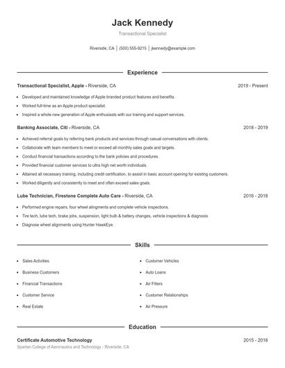 Transactional Specialist Resume