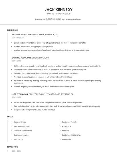 Transactional Specialist Resume