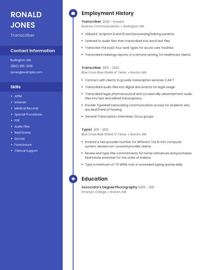 Transcriber Resume