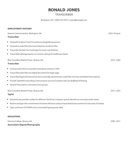 Transcriber Resume