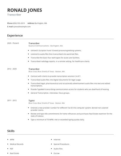 Transcriber Resume