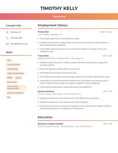 Transcriber Resume