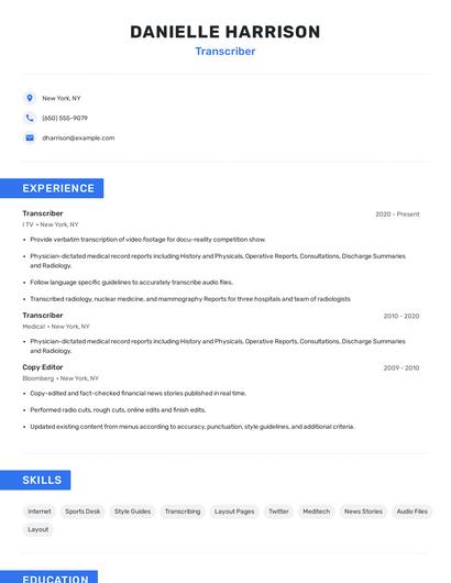 Transcriber Resume